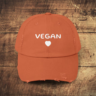 Vegan Heart Unisex Distressed Cap Printify