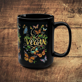 Vegan Butterflies Black Mug, 15oz