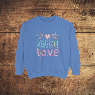 Vegan Love Garment-Dyed Sweatshirt Printify