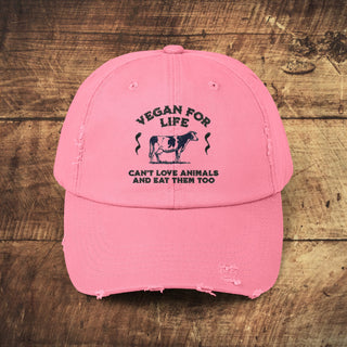 Vegan For Life Unisex Distressed Cap Printify