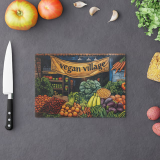 Vegan Village Tempered Glass Cutting Board Printify