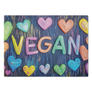 Vegan Hearts Tempered Glass Cutting Board Printify