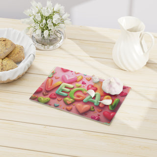 Vegan Hearts Tempered Glass Cutting Board Printify