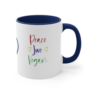 Peace, Love and Vegan Accent Coffee Mug, 11oz Printify