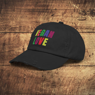 Vegan Love Unisex Distressed Cap Printify