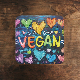 Vegan Hearts Cork Back Coaster Printify