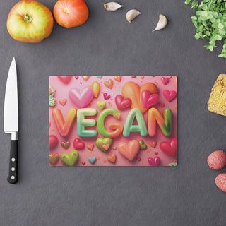 Vegan Hearts Tempered Glass Cutting Board Printify