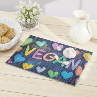 Vegan Hearts Tempered Glass Cutting Board Printify