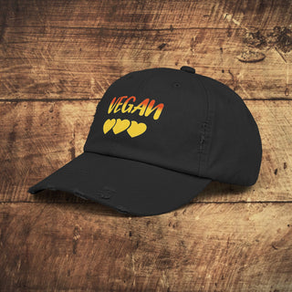 Vegan Hearts Unisex Distressed Cap Printify