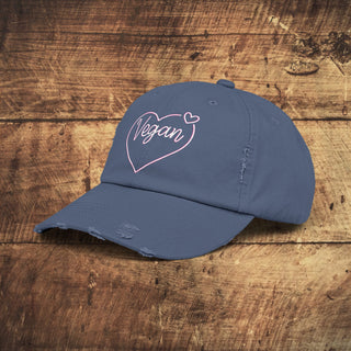 Vegan Hearts Unisex Distressed Cap Printify