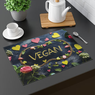 Vegan Hearts and Roses Placemat, 1pc Printify