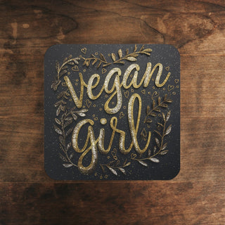 Vegan Girl Cork Back Coaster Printify