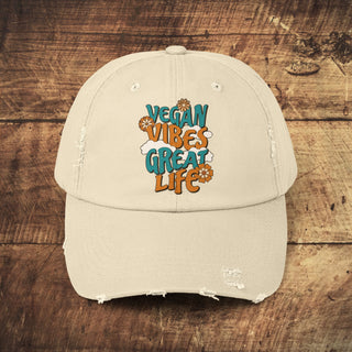 Vegan Vibes Unisex Distressed Cap Printify