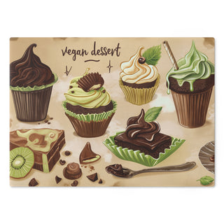 Vegan Desserts Tempered Glass Cutting Board Printify