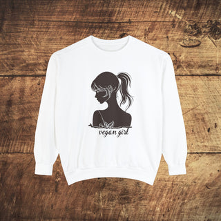 Vegan Girl Garment-Dyed Sweatshirt Printify