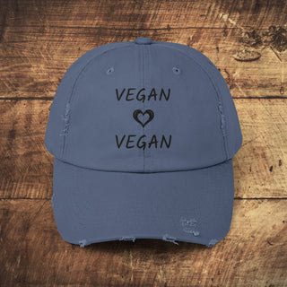 Vegan Heart Unisex Distressed Cap Printify