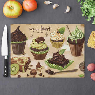 Vegan Desserts Tempered Glass Cutting Board Printify