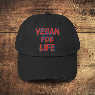 Vegan For Life Unisex Distressed Cap Printify