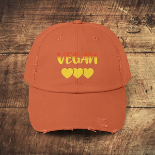 Vegan Hearts Unisex Distressed Cap Printify