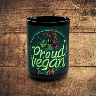 Proud Vegan Black Mug, 15oz