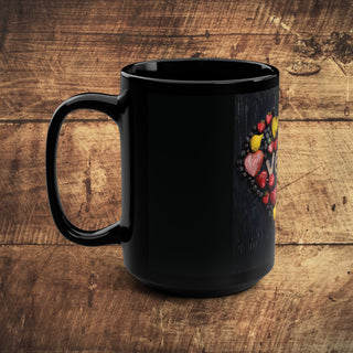 Vegan Heart Black Mug, 15oz