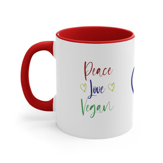 Peace, Love and Vegan Accent Coffee Mug, 11oz Printify