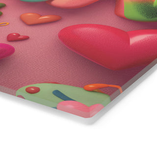 Vegan Hearts Tempered Glass Cutting Board Printify