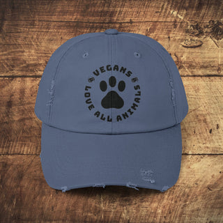 Vegans Love All Animals Unisex Distressed Cap Printify