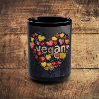 Vegan Heart Black Mug, 15oz