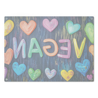 Vegan Hearts Tempered Glass Cutting Board Printify