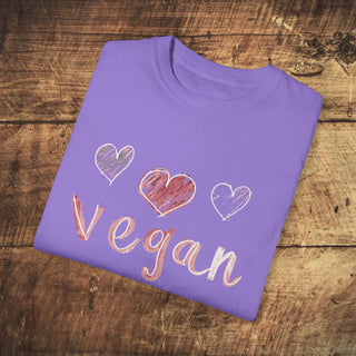 Vegan Hearts Garment-Dyed T-shirt Printify