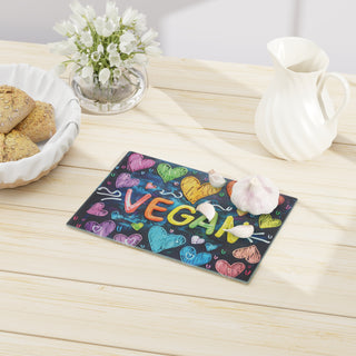 Vegan Hearts Tempered Glass Cutting Board Printify