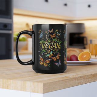 Vegan Butterflies Black Mug, 15oz