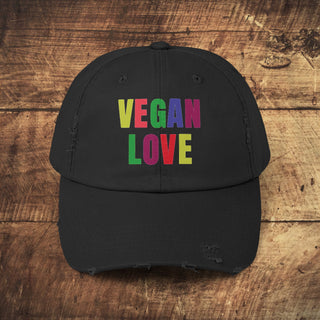 Vegan Love Unisex Distressed Cap Printify