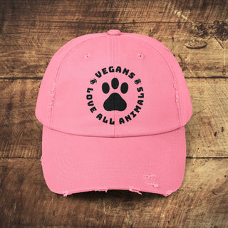 Vegans Love All Animals Unisex Distressed Cap Printify