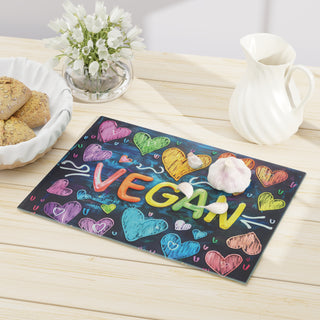 Vegan Hearts Tempered Glass Cutting Board Printify