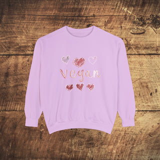 Vegan Hearts Garment-Dyed Sweatshirt Printify