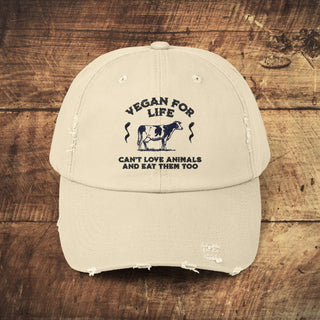 Vegan For Life Unisex Distressed Cap Printify