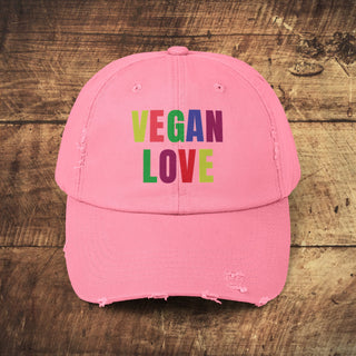 Vegan Love Unisex Distressed Cap Printify