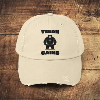 Vegan Gains Unisex Distressed Cap Printify