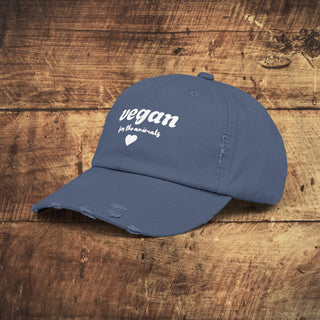 Vegan For The Animals Unisex Distressed Cap Printify