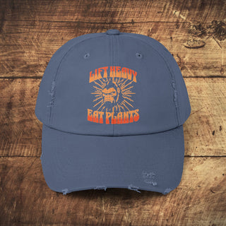 Lift Heavy Eat Plants Distressed Cap Printify