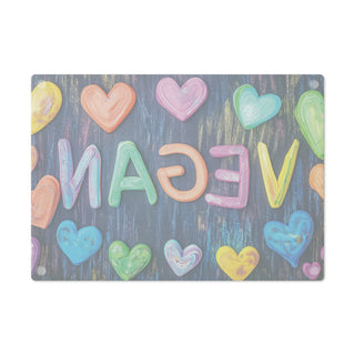 Vegan Hearts Tempered Glass Cutting Board Printify