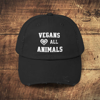 Vegans Love All Animals Unisex Distressed Cap Printify