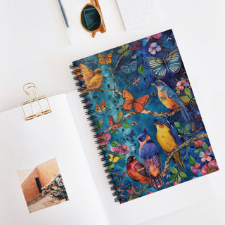 Birds and Butterflies Spiral Notebook - Ruled Line Printify