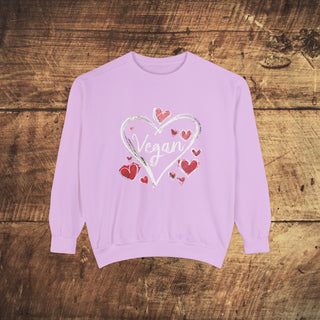 Vegan Hearts Garment-Dyed Sweatshirt Printify