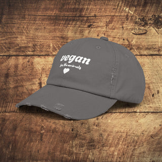 Vegan For The Animals Unisex Distressed Cap Printify