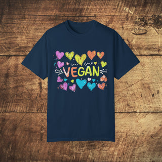 Vegan Hearts Garment-Dyed T-shirt Printify