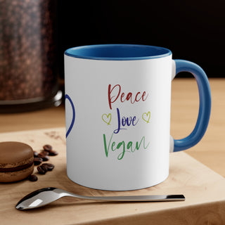 Peace, Love and Vegan Accent Coffee Mug, 11oz Printify