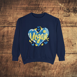 Vegan Heart Garment-Dyed Sweatshirt Printify